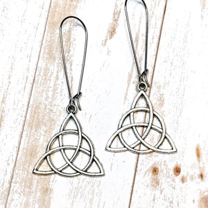 Silver Trinity Knot Earrings, Statement Earrings, Irish Knot Dangle Earrings, Irish Jewelry, Celtic Gifts For Her, Triqueta Charm Jewelry image 4