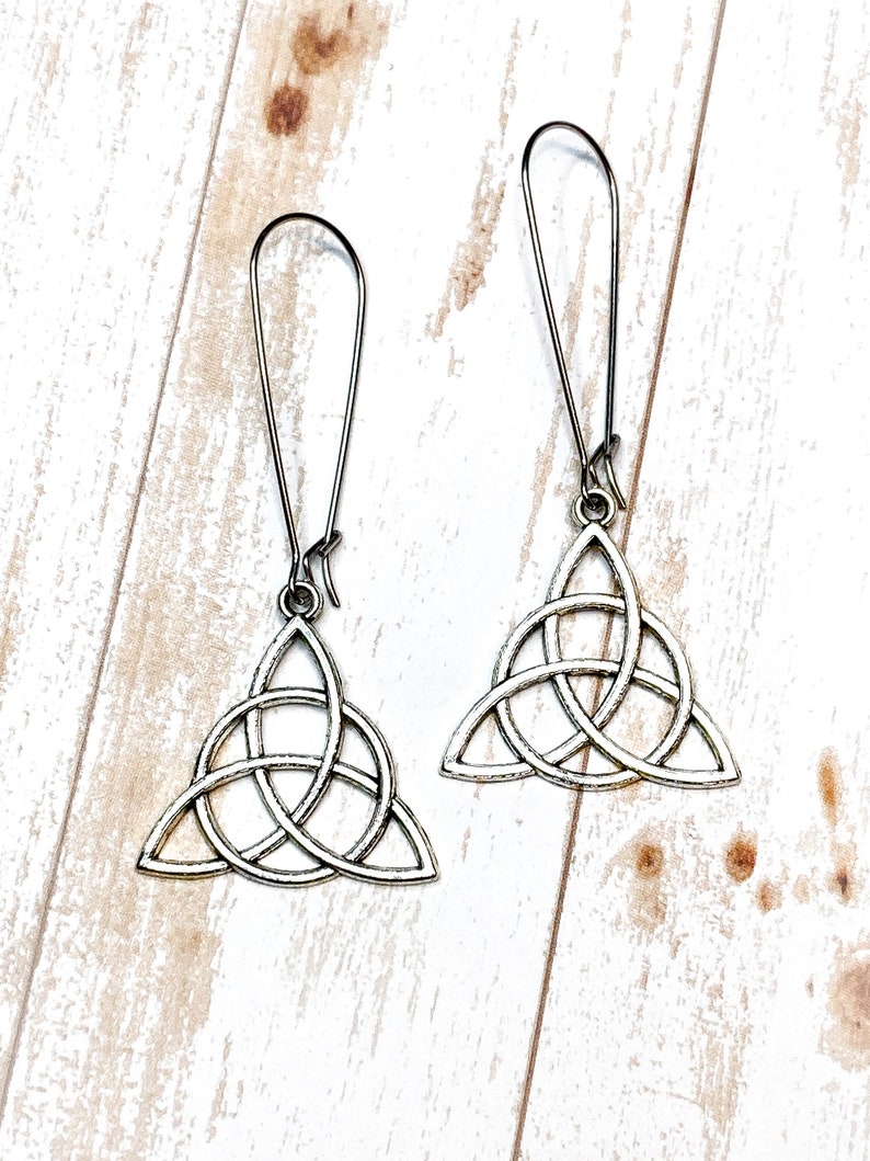 Silver Trinity Knot Earrings, Statement Earrings, Irish Knot Dangle Earrings, Irish Jewelry, Celtic Gifts For Her, Triqueta Charm Jewelry image 4