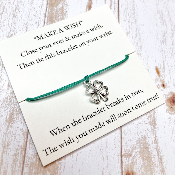 Wish Bracelet, Shamrock, 4 Leaf Clover, St. Patrick’s Day Gift, Gift For Her, Irish Jewelry, Irish Wish Bracelet, Make A Wish Bracelet