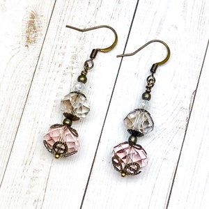 Pink Faceted Glass Earrings, Glass Beaded Earrings, Sparkly Earrings, Spring Earrings, Gift For Her, Nickel Free Earrings, Victorian Style image 2