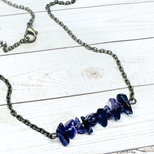 Amethyst Chip Necklace, Gemstone Chip Necklace, Chakra Gemstones, Crystal Chips, Minimalist Necklace, Minimalist Jewelry, Gifts For Her image 4