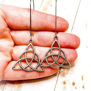 Silver Trinity Knot Earrings, Statement Earrings, Irish Knot Dangle Earrings, Irish Jewelry, Celtic Gifts For Her, Triqueta Charm Jewelry image 7