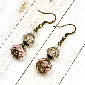 Pink Faceted Glass Earrings, Glass Beaded Earrings, Sparkly Earrings, Spring Earrings, Gift For Her, Nickel Free Earrings, Victorian Style image 3