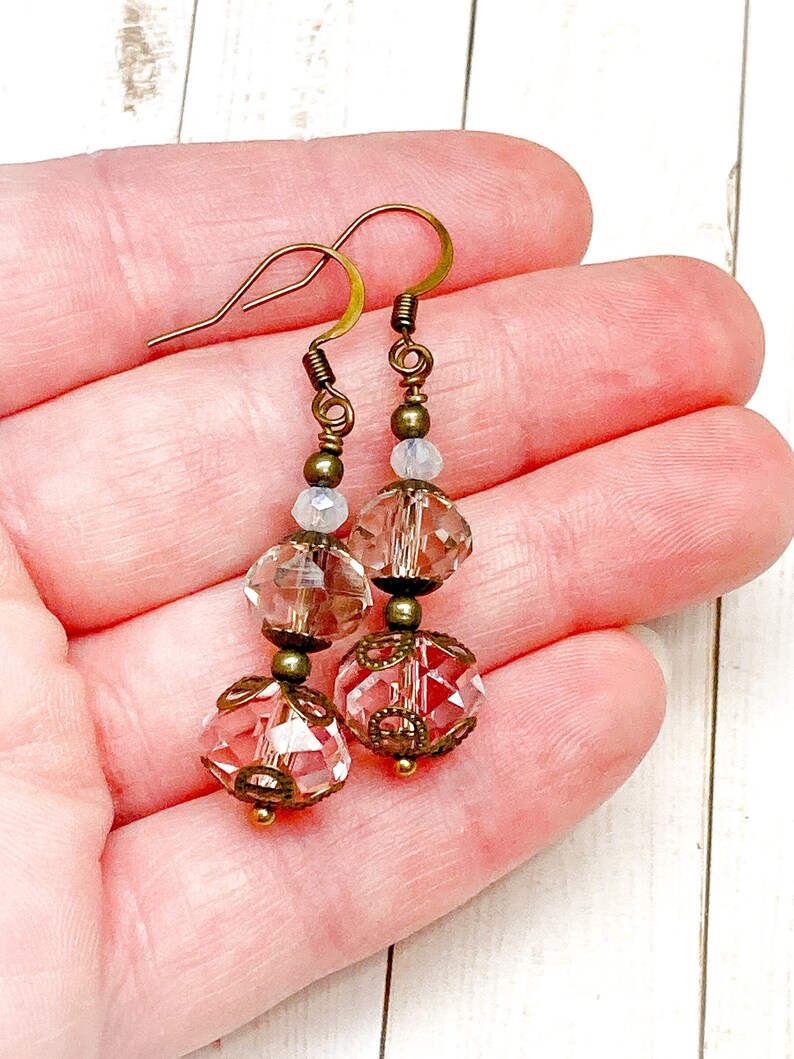 Pink Faceted Glass Earrings, Glass Beaded Earrings, Sparkly Earrings, Spring Earrings, Gift For Her, Nickel Free Earrings, Victorian Style image 5