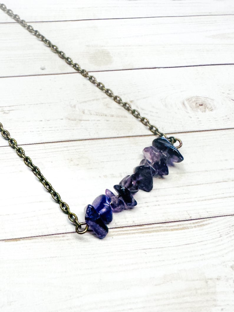 Amethyst Chip Necklace, Gemstone Chip Necklace, Chakra Gemstones, Crystal Chips, Minimalist Necklace, Minimalist Jewelry, Gifts For Her image 6