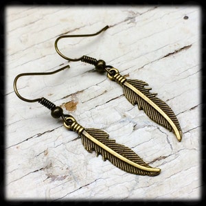 Brass Feather Earrings, Feather Charm Earrings, Feather Dangle Earrings, Gift For Her, Boho Earrings, Boho Jewelry, Nature Lover Gift