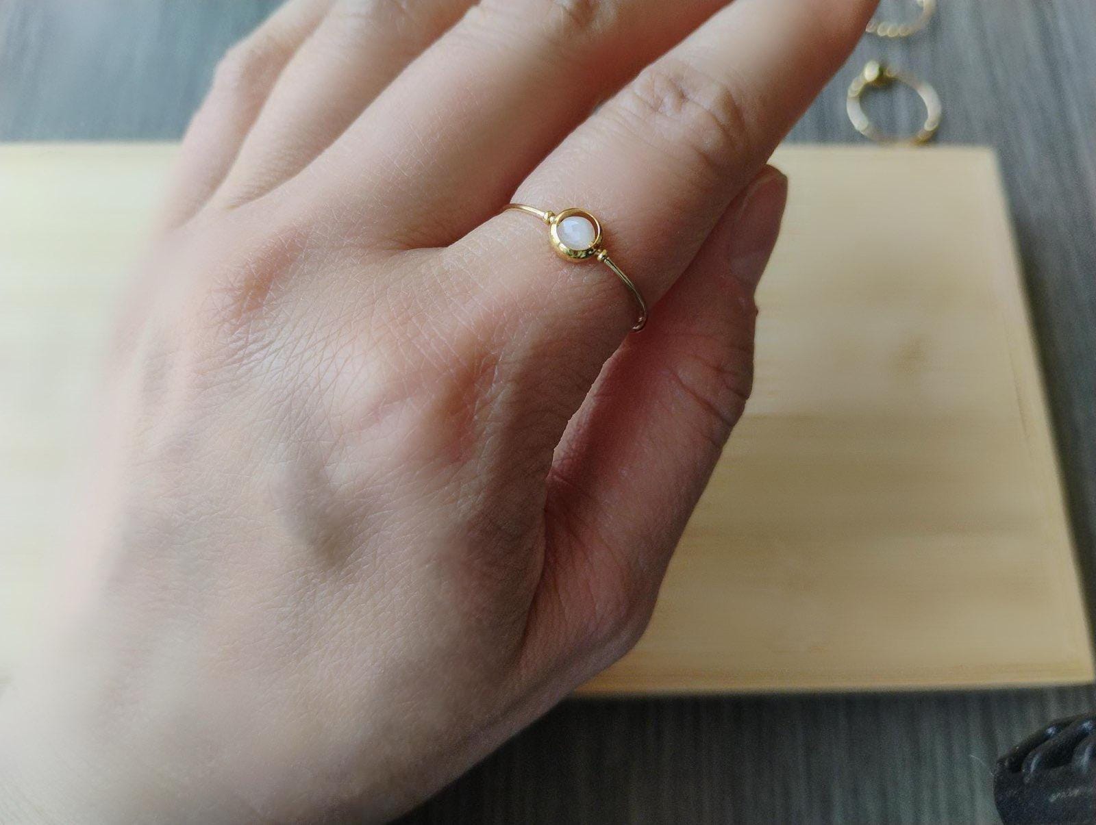Minimalist Moonstone Fidget Ring | 24k Gold-Plated Spinner Worry Ring | Adjustable Anxiety Ring | Tiny Gemstone Fidget Jewelry