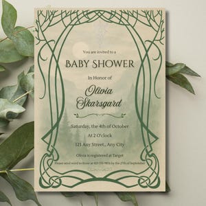 Elvish Baby Shower Invitation, Baby Shower Invitation Template, LOTR/Rivendell Inspired Invitation, Instant Download, 5x7 Editable Template