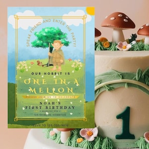 The Lord of the Rings/Hobbit Inspired Theme First Birthday Party Invitation, One In A Mellon, Instant Download and Editable Canva Template