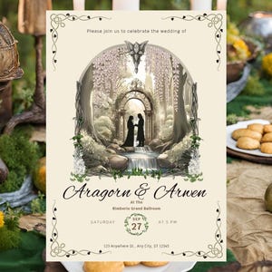 Herr der Ringe Hochzeitseinladungsvorlage 5 x 7, Silhouette / Rivendell inspirierte Einladung und Antwortkarte, Printable Editable