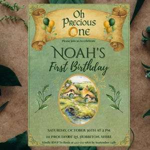 Oh Precious One, Hobbit/Lord of the Rings/Shire Inspired Theme, First Birthday, Party Invitation, Instant download and Editable Template