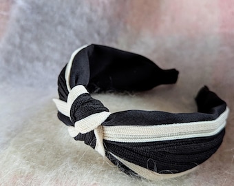 Knotted Headband and Scrunchie Set • Black & White Twisted Hairband • Satin Hair Accessories Gift for Women