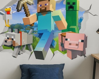 Wall decals nintendo multiple designs 3D hole animals roblox kids room gamer decor removable vinyl stickers