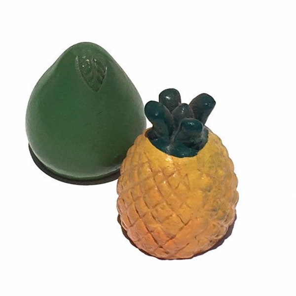 Vintage Tiny Clay Pineapple and Pear / Folk Art Clay Figurine with Painted Details circa 1960s / Mexican Folk Art Fruit / Terracotta