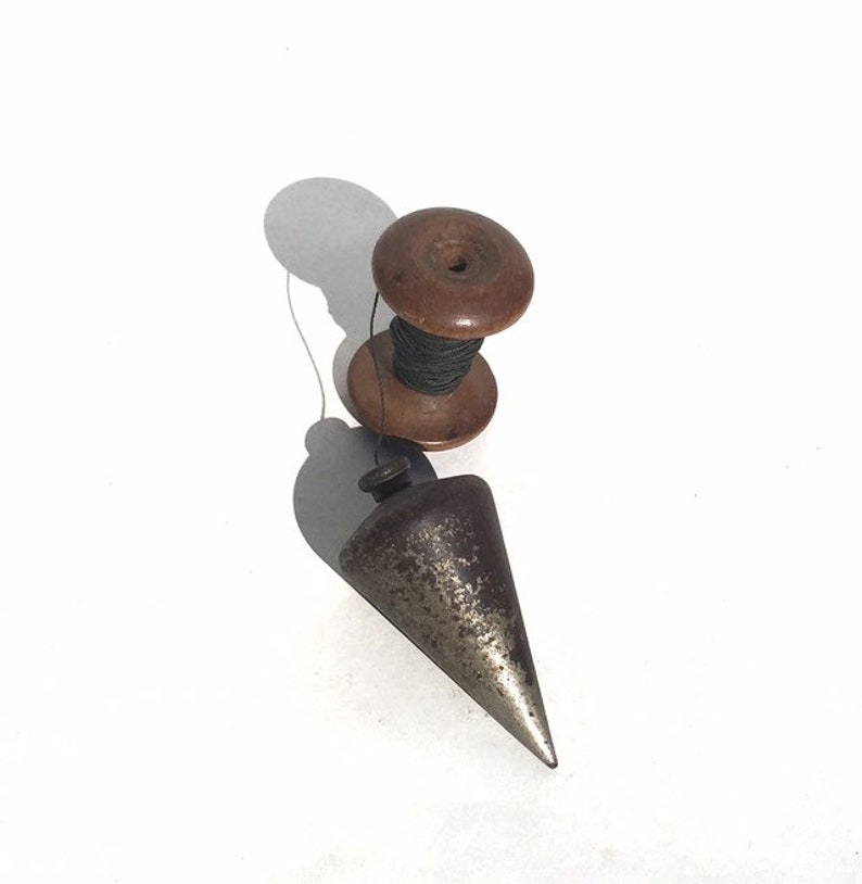 Vintage Plumb Bob With Wooden Spool And Cord Carpentry Image 0