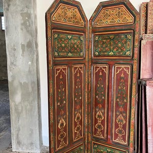 Antique Moroccan Door Hand Painted – Solid Wood, Handcrafted Carvings, Boho Chic Decor, Exotic Vintage Decoration