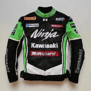 Kawasaki Motorcycle Racing Jacket Mesh Fabric Rider Jacket Motorbike Riding Jacket All Season Biker Jacket CE Approved Birthday Gift for him