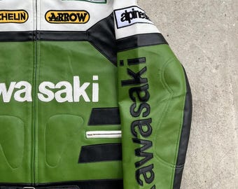 Vintage Kawasaki Cowhide Leather Motorcycle Racing Jacket - Etsy