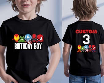 Camiseta de cumpleaños personalizada de superhéroes para niño, camiseta de los Vengadores, camiseta de cumpleaños de superhéroes para niños, camiseta personalizada de héroe para niños