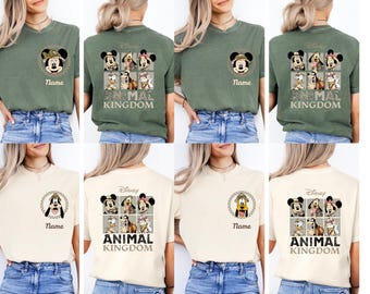 Camisetas personalizadas de Mickey y sus amigos del Reino Animal, camisetas grupales con modo safari y colores cómodos, camisetas a juego de Minnie, Daisy, Donald, Goofy y Pluto de Disney.