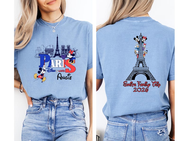 Custom Name Paris Disneyland Trip Shirt, Personalized Mickey and Friends Eiffel Tower Family Tees image 7