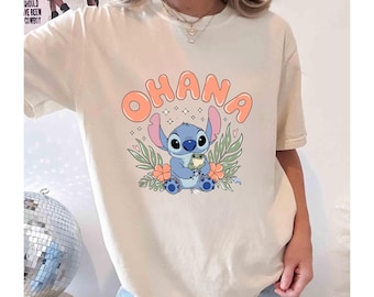 Stitch Ohana Shirt, Ohana Means Family, Comfort Colors Stitch Summer Tee, Cute Blue Monster Stitch, Stitch Movie Tee, Stitch Fans Disney Tee