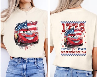 Lightning McQueen 1776 United States Flag Tee, Retro Cars McQueen Independence Day Tee, 4th of July USA American Flag Tee, Memorial Day