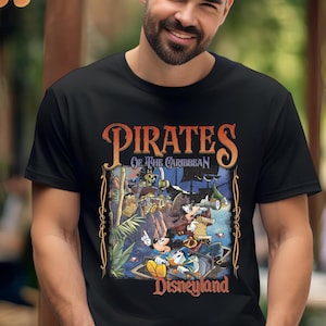Retro Pirates of the Caribbean Shirt, Comfort Colors Mickey and Friends Pirates Shirt, Disneyland Vacation Tees, Men's Disney Trip Shirt