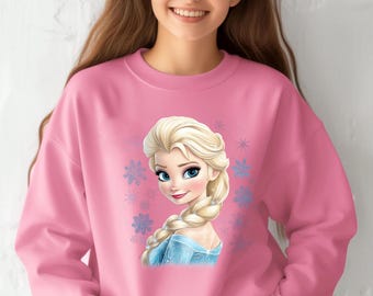 Frozen Princess Elsa Sweatshirt, Elsa With Snowflakes Hoodie, Disney Princess Elsa Sweaters, Disney Trip Kids Crewnecks, Frozen Fans Gift