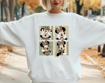 Minnie Mouse Safari Sweater, Leopard Minnie Mouse Hoodie, Animal Kingdom Sweatshirt, Disney Girls Trip Shirts, Women's Disney Trip Crewnecks