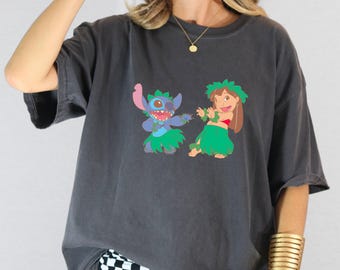 Lilo & Stitch Hula Dancers Shirt, Stitch Summer Aloha Tee, Cute Blue Monster Stitch Movie Tee, Stitch Fans Disney Tee