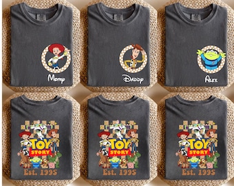 Custom Toy Story Characters Matching Family Shirts, Personalized Toy Story Tees, Woody Jessie Rex Slinky Buzz Alien Matching Custom Tees