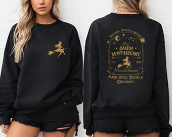 Salem Apothecary Sweater, Salem Massachusetts Spooky Witch Halloween Hoodie, Halloween Party Sweaters, Women Witch Crewneck, Witchy Vibes