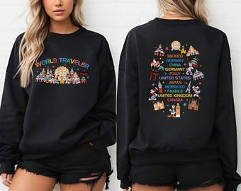 Retro Epcot World Traveler Sweater, Mickey and Friends Travel Around The World Hoodie, Men's Disney Crewneck, Epcot World Tour Sweater