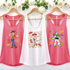 Camisetas sin mangas estilo racerback a juego de Toy Story, camisetas sin mangas grupales de Toy Story con Woody, Jessie, Buzz, Alien y Bullseye, camisetas lindas para mujer, camisetas sin mangas de películas para niñas imagen 2