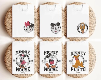 Mickey and Friends Matching Disneyland Trip Tees, Retro Mickey & Co Checkered Family Shirts, Comfort Colors Disney Group Shirts, Party Tees