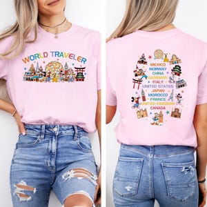 Camiseta Epcot World Traveler, Mickey y sus amigos viajan por el mundo estilo retro, Tour mundial de Epcot de Disney, Camiseta de Disneyland para hombre, Vacaciones familiares imagen 5