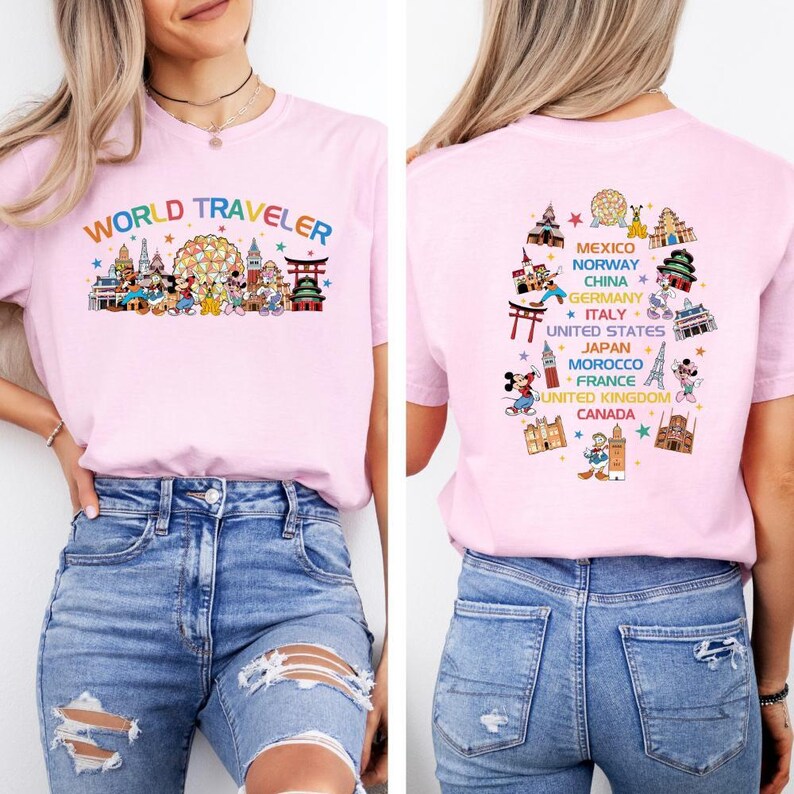 Camiseta Epcot World Traveler, Mickey y sus amigos viajan por el mundo estilo retro, Tour mundial de Epcot de Disney, Camiseta de Disneyland para hombre, Vacaciones familiares imagen 5