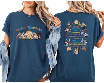 Epcot World Traveler Shirt, Retro Mickey & Friends Travel Around The World, Disney Epcot World Tour, Men's Disneyland Tee, Family Vacation
