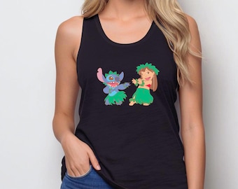 Lilo and Stitch Hula Dancing Racerback Tank, Stitch Women's Aloha Summer Tank, Cute Blue Monster Stitch, Stitch Movie, Stitch Fans Tee
