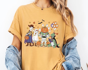Retro Toy Story Halloween Shirts, Spooky Vibes Woody Jessie Rex Buzz Fall Halloween Tees, Kids Halloween Gift, Toy Story Trick or Treat Tee