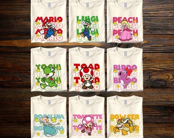 Mario Bros Matching Group Shirts, Luigi Toad Yoshi Peach Bowser Rosalina Birdo Toadette Group Tees
