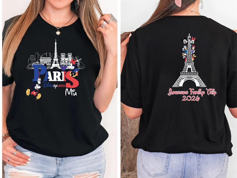 Custom Name Paris Disneyland Trip Shirt, Personalized Mickey and Friends Eiffel Tower Family Tees image 8