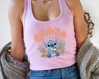 Stitch Ohana Racerback Tank, Ohana Means Family, Stitch Women's Summer Tank, Cute Blue Monster Stitch, Stitch Movie, Stitch Fans Disney Tee