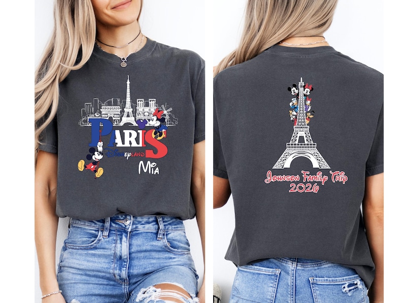 Custom Name Paris Disneyland Trip Shirt, Personalized Mickey and Friends Eiffel Tower Family Tees image 6