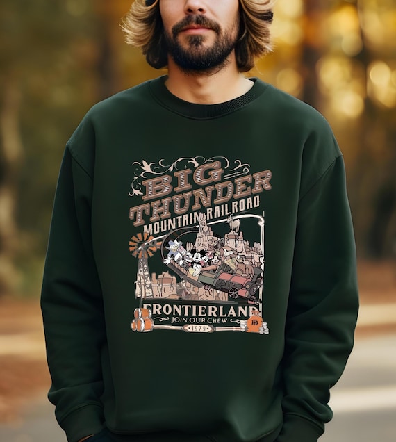 Retro Big Thunder Mountain Railroad Sweater, Disney Mickey And Friends The Wilderness Hoodie, Frontierland Disney Ride Men's Crewnecks