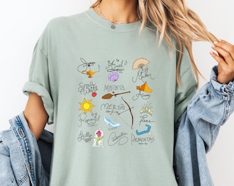 Camiseta con firmas de princesas, autógrafos de princesas, viaje de chicas a Disneyland, bonita camiseta de princesa a juego
