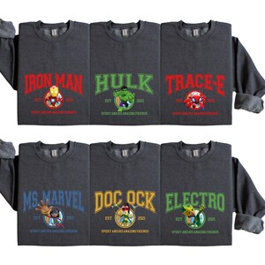 Suéteres a juego para grupos de Spidey y sus increíbles amigos, camisetas de cómics de Disney, sudaderas de fiesta de Spidey, jerseys de cuello redondo de grupo de Spidey de los Vengadores imagen 2