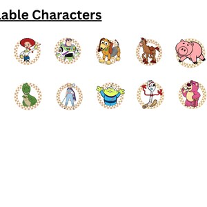a collection of cartoon character icons, including characters from popular animated films and television shows.