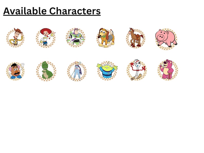 a collection of cartoon character icons, including characters from popular animated films and television shows.